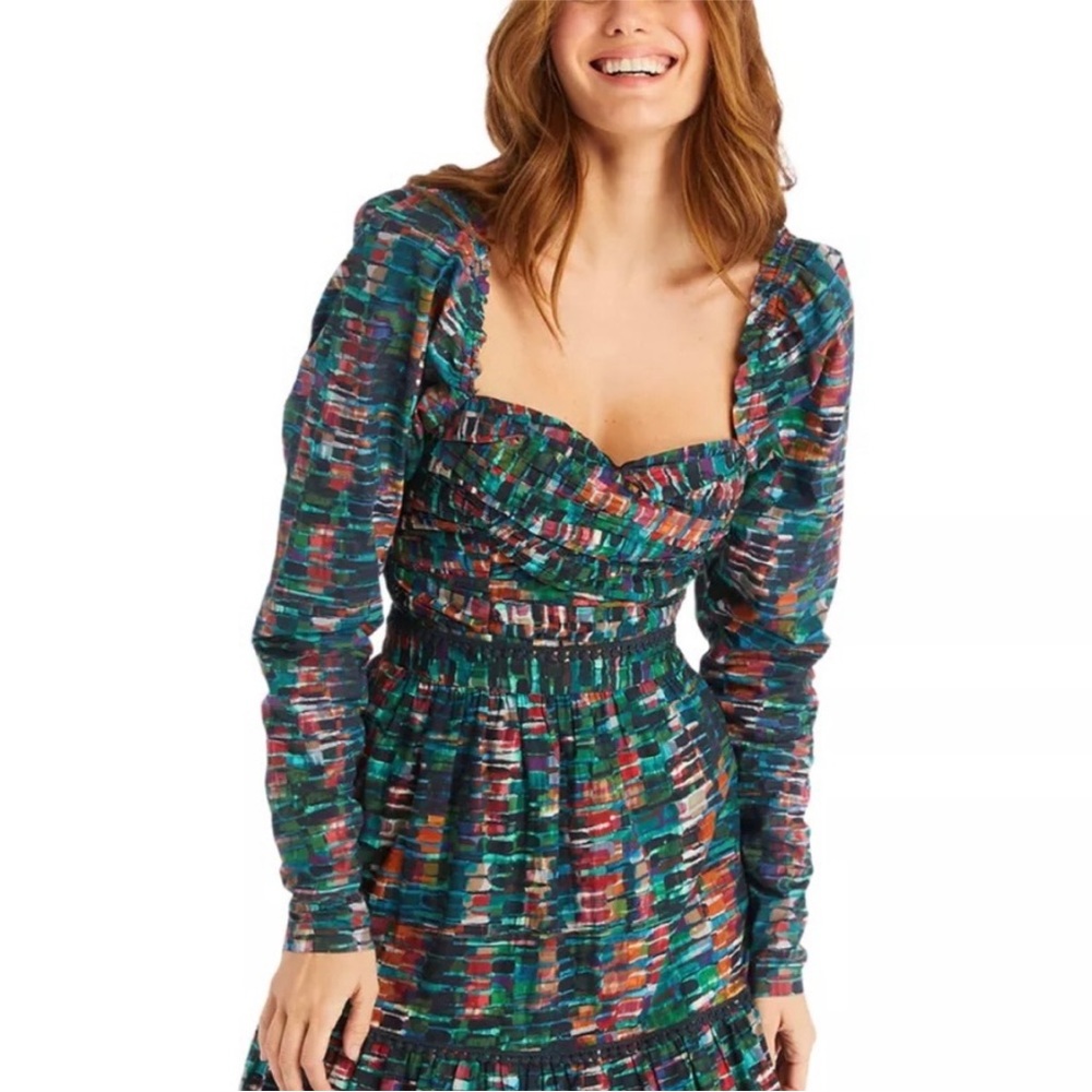 Allison New York 💌 Casey sweetheart crop top brick print green size small - Picture 3 of 8